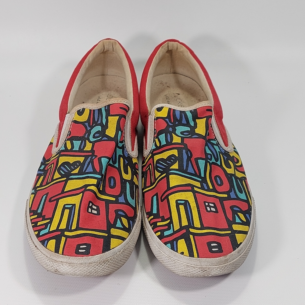 Bucket Feet Canvas Slip On Red Sneaker Boat Shoes, Size 9